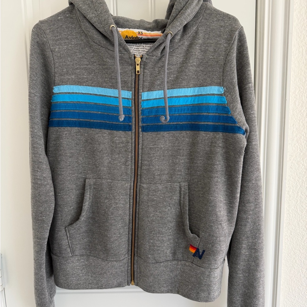Aviator Nation Gray and Blue 5 Stripe Hoody and Pants XS